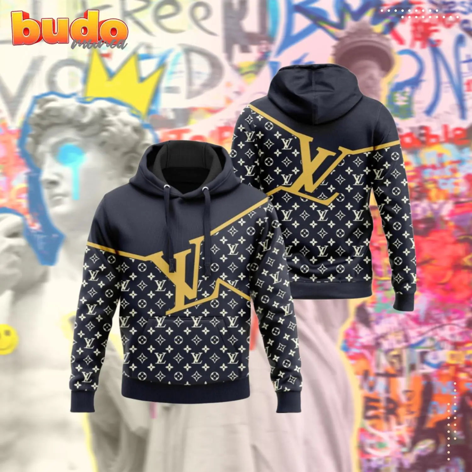 Louis vuitton black yellow logo luxury unisex premium hoodie luxury brand outfit for men women - hot new